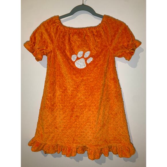 Whimsy Wear Girls Orange Clemson Tigers Dress Fuzzy Velour Size 6 Tiger Paw - Picture 1 of 5